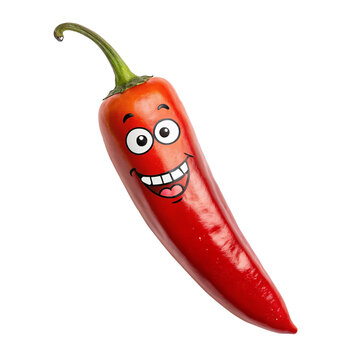 Red hot pepper with a face Mexican-style illustration isolated on transparent background  
