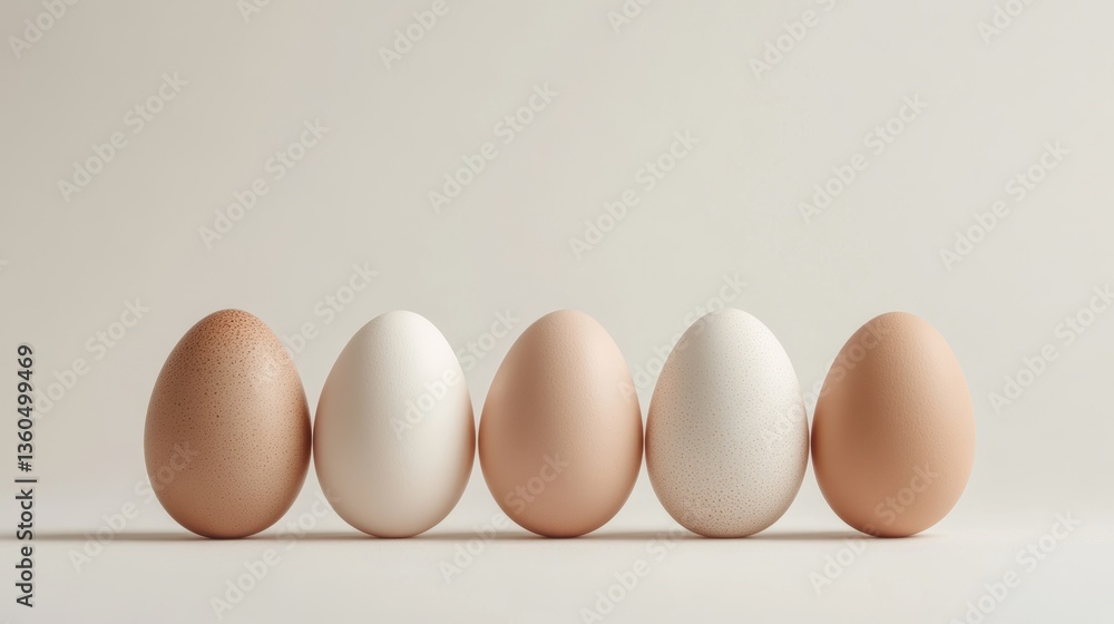 Poster different shades of eggs arranged neatly on a light background showcasing natural variations in colo