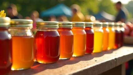 jars of honey standing in a row