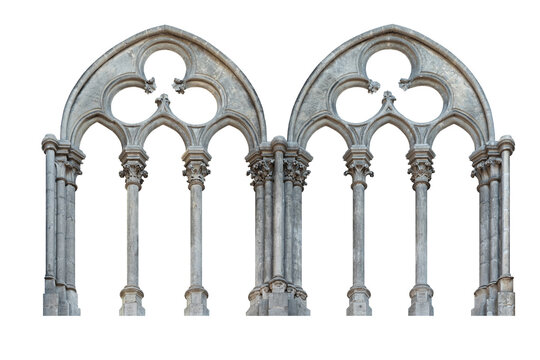 Elements of architectural decoration of buildings with floral ornament. Old arch. Gothic style