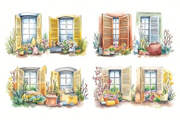Seasonal Window Boxes for Watercolor Set.