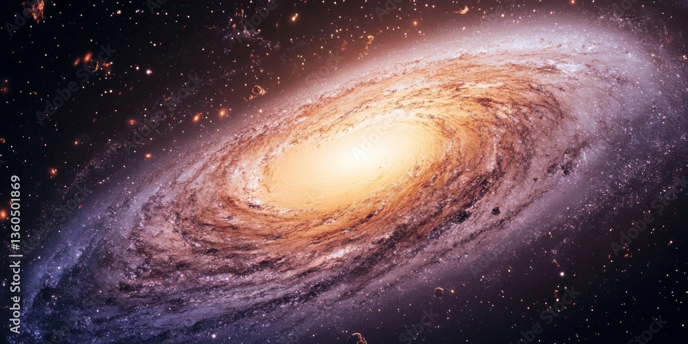 Poster a stunning image of a galaxy filled with shimmering stars and swirls of cosmic gas. explore the vast