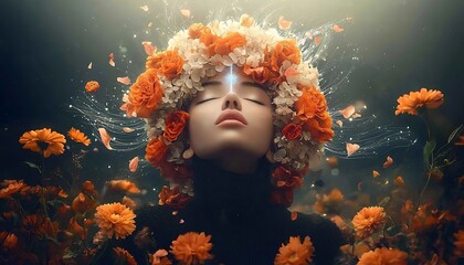 Serene Woman for Flower Crown, Mystical Garden.
