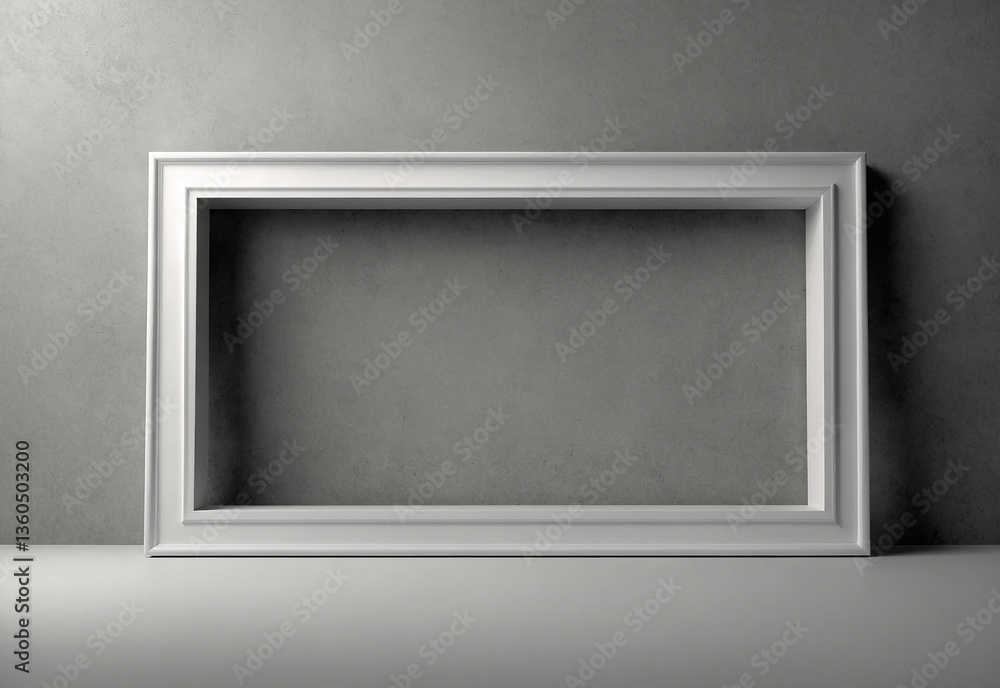 Poster floating hollow rectangular frame casting soft 3d shadows over a clean background