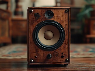 Vintage Wooden Speaker with Home Audio.