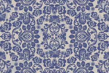 Damask seamless pattern, Ikat floral seamless pattern background, vector illustration, Ikat ethnic oriental embroidery, Aztec style, baroque. Design for texture, fab, clothing, decoration,fashion, til