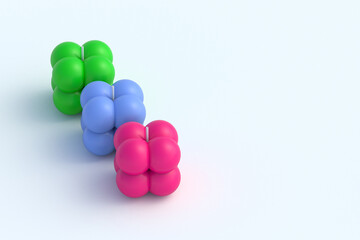Row of bubble candles on light gray background. Copy space. 3d render
