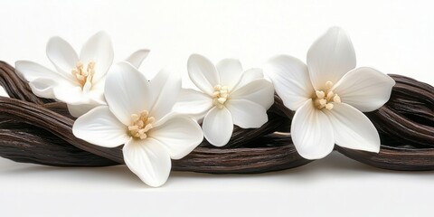 Naklejka premium Flores blancas sobre madera