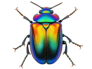 Colorful beetle displaying vivid iridescence in close-up view on a transparent background, cut out