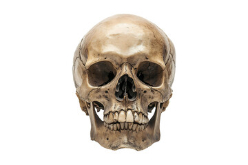 Obraz premium Front view of human skull Isolated on White and Transparent Background PNG Image.