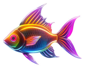 Fototapeta premium PNG 3D render neon fish icon animal pomacentridae pomacanthidae.