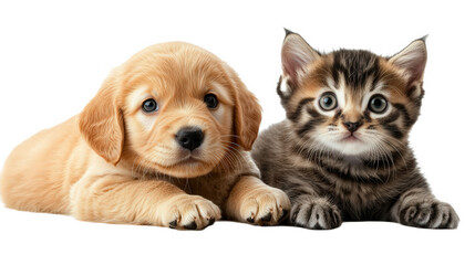 Obraz premium Adorable Puppy and Kitten Together