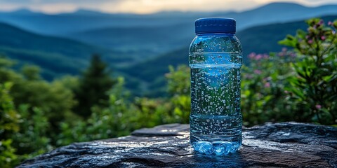 Water bottle with mountain view.