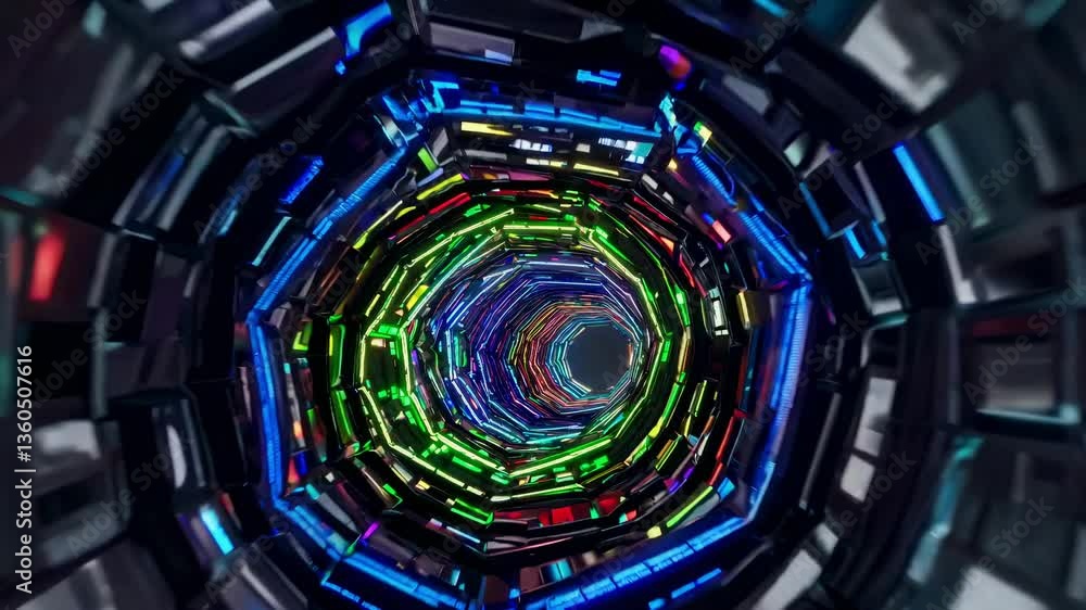 Wall mural vibrant neon vortex swirling through futuristic digital tunnel, generating mesmerizing luminescent p