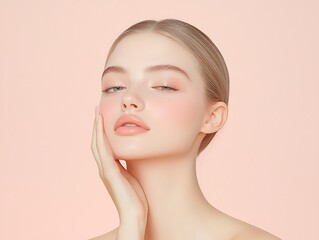 Serene Woman for Pink Background, Beauty Portrait.