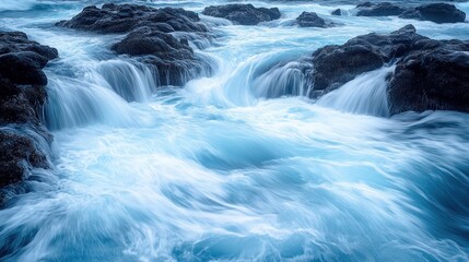 Ocean waves cascading over rocks