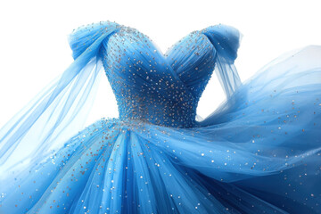 A Breathtaking Cinderella-inspired Ballgown, A Celestial Blue Tulle Masterpiece Sparkling With Enchanting Silver Embellishments, Showcasing Off-shoulder Sleeves And A Flowing Train Isolated on Transpa