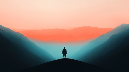 Silhouette Person Mountain Sunset Vista.