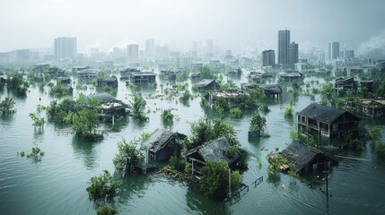 Fototapeta premium Nighttime aerial view of urban decay haunting cityscape visualization