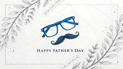 A Father's Day greeting featuring glasses, a mustache and floral leaves. A heartwarming design for the special day.