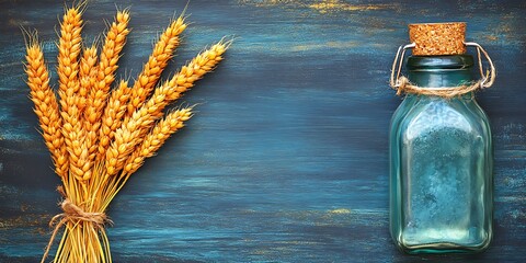 Wheat  Glass Bottle on Wood.