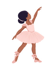 Dancing little girl ballerina in pink dress and pointe shoes. Flat illustration, poster © Tatiana