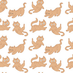 Fototapeta premium Seamless pattern of cute hand drawn ginger cats on white background. Print, illustration