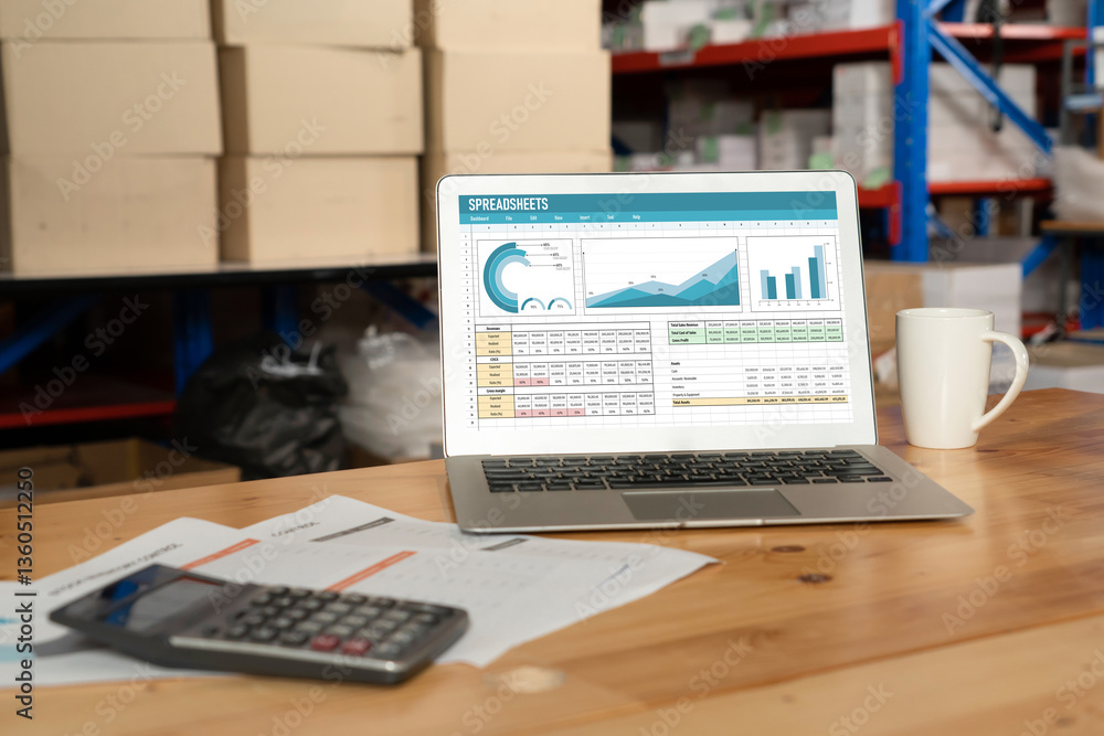 Poster spreadsheet document information financial startup concept. data and graphs in spreadsheet documents