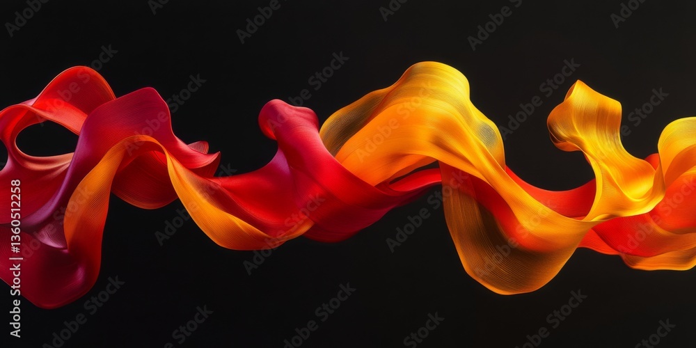 Aufkleber vibrant ribbons of red and orange flow gracefully through a dark space. this abstract image captures