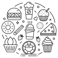 clean and simple food outline style vector icon set