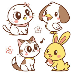 kawaii animals pictures vector design