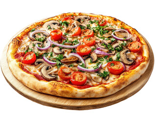 Isolated pizza on wooden board