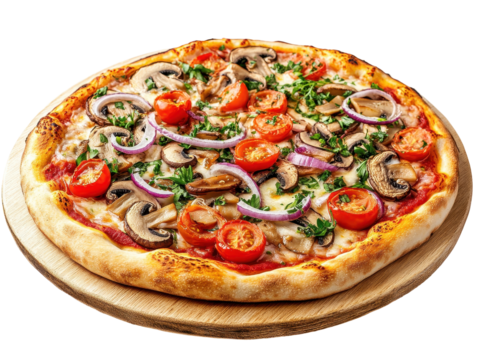 Isolated pizza on wooden board