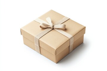 A kraft paper box with clean branding, isolated on a white background, sharp and detailed,