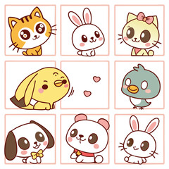 kawaii animals pictures vector design