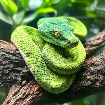 green snake on tree