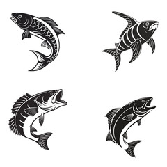 Silhouette black fish vector with solid white background