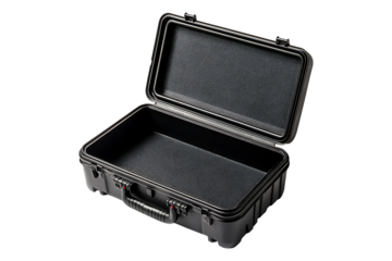 Open black case Isolated on White and Transparent Background PNG Image.