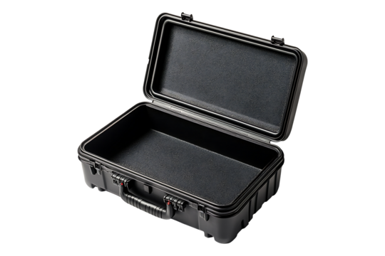 Open black case Isolated on White and Transparent Background PNG Image.