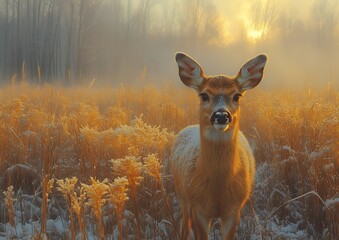 Whitetail Deer Sunrise Meadow.