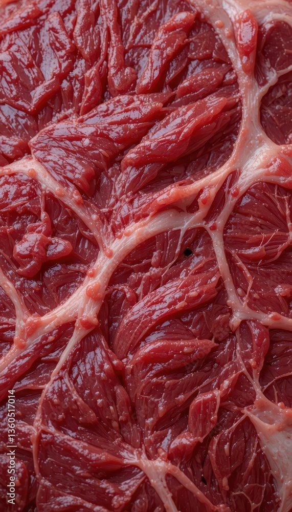 Poster fresh raw meat texture with intricate marbling patterns close up