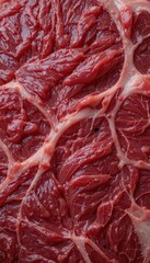 Fresh Raw Meat Texture with Intricate Marbling Patterns Close Up