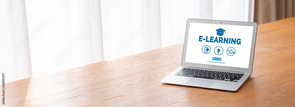 Poster e-learning website with modish sofware for student to study online on the internet network