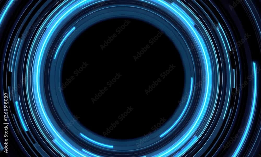 Aufkleber abstract technology circles: a vibrant composition of concentric, glowing neon blue circles against 