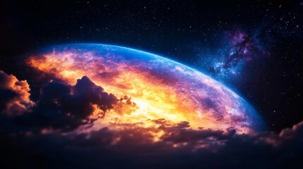 Obraz premium Vibrant Celestial Design Dynamic Cosmic Skyscape with Galaxies and Stars - Astronomical Visual Content for Digital Marketing and STEM Engagement