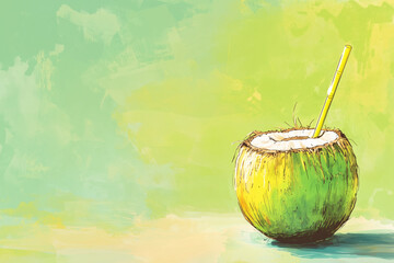 Refreshing coconut drink illustration perfect for summer relaxation on a sunny day