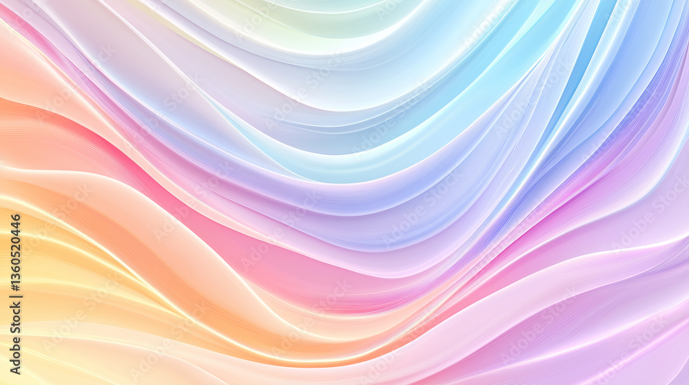 Poster soft pastel rainbow gradient flowing across a smooth surface creating a tranquil atmosphere
