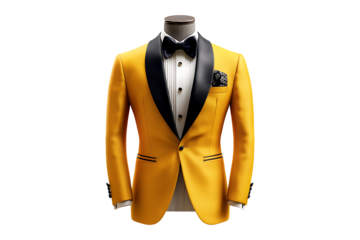 yellow tuxedo suit Isolated on White and Transparent Background PNG Image.