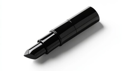 A sleek black lipstick tube, glossy and modern, isolated on white,