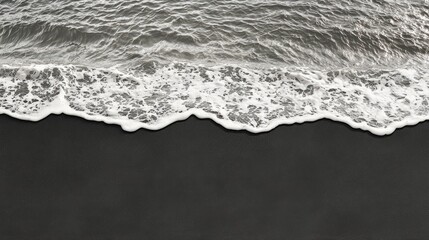 Dark sand beach waves top down view, nature background, relaxing scene, tranquil, for wallpaper